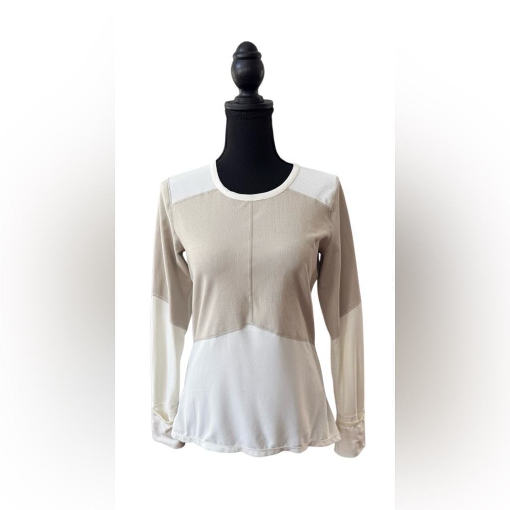 Altra Running Beige and White Long Sleeve Top with Hand Covers